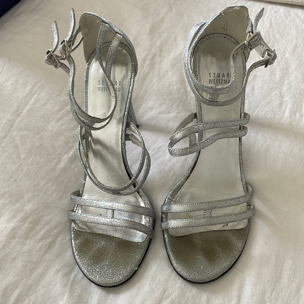 Stuart Weitzman Silver Strappy Heels Size 9